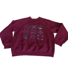 Vintage Brindar Design Red Crewneck Sweatshirt Patchwork Grandma Women Size L  picture