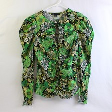INC International Concepts Ruched Spring Green Floral Long-Sleeve Top Women's M picture