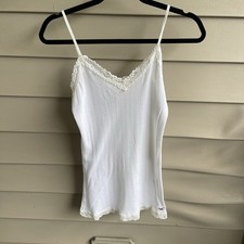 Vintage Y2K Hollister White Lace Trim Layering Cami Tank Top L picture