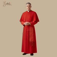 Men Cardinal Red Roman Cassock Cape Catholic Clergy Priest Church Robe picture