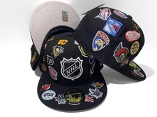 New Men's NHL All Over Team Logos Hat 59fifty Fitted Hat Black Hockey Cap picture