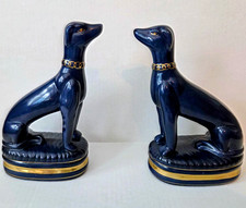 VTG Oriental Accent Cobalt Blue Greyhound/Whippet Dogs Pair Staffordshire Style picture