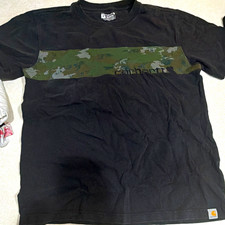 Carhartt Men’s M Relaxed Fit Black Camo Stripe Logo Crewneck T-Shirt picture