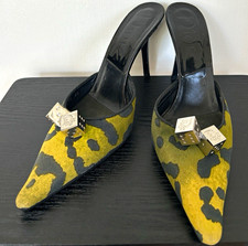Vintage Christian Dior by John Galliano Leopard Print Dice Mule Heels 40 US 9 picture
