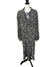 Boden Tie Neck Shirt Dress Size 16 18 Long Black Floral Print Knee Length picture