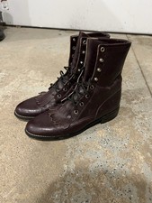 Vintage 80s Justin Boots Dark Cherry Lace Up Roper Kilte Fringe Cowgirl 5.5B picture