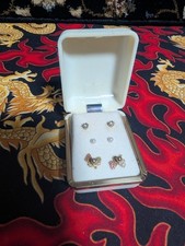 Vtg 12K World Famous Black Hills Gold Leaf Pearl Earring Jacket Set Trio Box... picture
