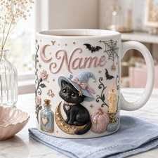 Mug Personalized Witchy Cat Ceramic Coffee Halloween Gift picture