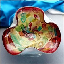 AVEM Large 8.5 in Vintage Murano Tutti Frutti Art Glass Bowl Weighs 3lbs picture