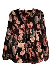 Ivanka Trump Blouse Medium V-Neck Button Down Floral Long Sleeve picture