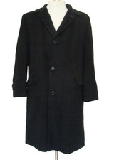 Vintage 50s 60s Black Cashmere Single-Breasted Overcoat Top Car Coat 42R Men picture