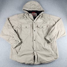 Craftsman Work Jacket Men Large Fleece Lined Canvas Duck Khaki Hooded Snap Front picture