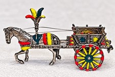 Vintage Italian 800 Silver Enamel Sicilian Horse Cart Carretto 43 AR Monticini picture