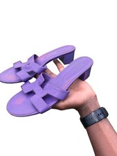 Hermès Oasis Sandal Violet Calfskin Block Heel EU 41 US 10.5 Pre-Owned picture