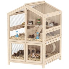 Wooden Hamster Cage 3 Tier with Pull-Out Tray, Hut, Seesaws, Ramps picture