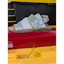 Journee Collection Lavine Silver Metallic Strap Flat Sandals Womens 7 (MSRP $72) picture
