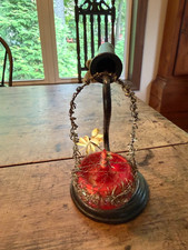 1910s Antique German Wire Wrapped Flower Basket Figural Glass Christmas Ornament picture