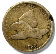 1858 SMALL LETTERS FLYING EAGLE CENT GRADES GOOD ACTUAL COIN picture