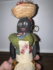Vintage 1940s-60s Miss Jamaica 12” Cloth Folk Art Doll Basket Souvenir picture