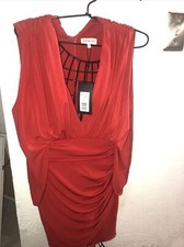 $425 Halston Heritage Women's Red Ria Draped V-Neck Jersey Dress Sz 6 picture
