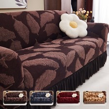1/2/3/4 Seater Jaquard Sofa Cover w/ Skirt High Stretch Couch Protector Non Slip picture