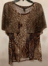 Blouse -Susan Lawrence Women's XL LeopardPrintStretchBlouseWith Flutter Look picture