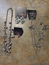 2 NWT Paparazzi Silver & White Pearled Necklaces With Matching Earrings. picture