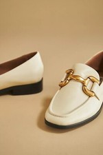 Anthropologie Bibi Lou Zagreb Loafers Ivory Leather Gold Horsebit 40 NEW picture