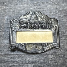 Antique Sutters Fort Gold Rush Miner Mining Metal Arts Unused Badge Sacramento picture