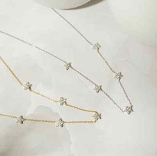 1.70Ct Round Natural Diamond Flower Station Necklace 14k Yellow Gold With Chain picture