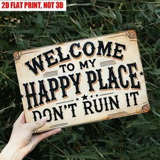 Rustic Welcome Sign Vintage Metal Tin Wall Art Welcome to My Happy Place Cozy picture