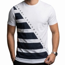 ARMANI EXCHANGE White DIAGONAL STRIPE Short Sleeve Slim Fit Designer T-shirt NWT picture