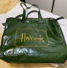 Harrods Knightsbridge Green PVC DOUBLE HANDLE Zip  Shopping Bag MADE IN UK picture