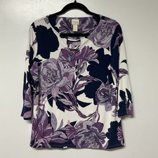 Chico's Women's Floral 3/4 Sleeve Polyester Spandex Blouse Size 1P Preppy Mature picture