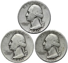 1940 & 1940-D 1940-S Washington SILVER Quarter 3 Coin Set Nice Group  picture