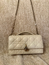 Dior White Small Shoulder Bag Top Handle Convertible Chain Strap Flap Turn Lock picture