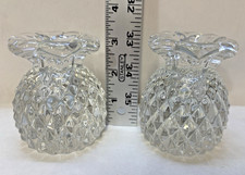 Pair Vintage Heisey Plantation Pinapple Clear Crystal Candle Holders Set 2 Heavy picture