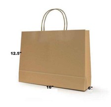 Brown Kraft Paper Grocery Shopping Bag (16”L x 6”D x 12 ½”H) - Case of 100 picture