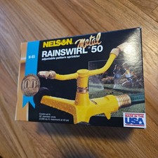 Vintage NELSON Whirling Sprinkler Lawn water  Metal 2 Arm Yellow W/Wheels New picture