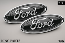Black & Chrome 2005-2014 Ford F150 Front Grille/ Tailgate 9 inch Oval Emblem 2PC picture