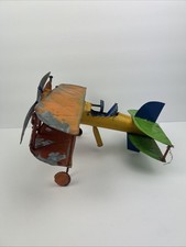 Vintage Metal Folk Art Biplane Airplane Sculpture Handmade Scrap Rustic 11