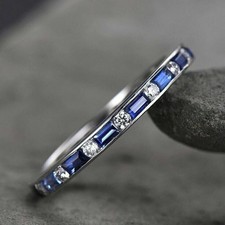 2Ct Simulated Sapphire Full Eternity Wedding Band Ring 14k White Gold Plated picture
