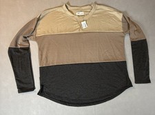 Maurices 24/7 Women’s Long Sleeve Colorblock Top Size M Tan Black NWT picture