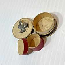 Vintage German Erzgebirge Nesting Chipwood Boxes Miniature Rooster Pin Folk Art picture