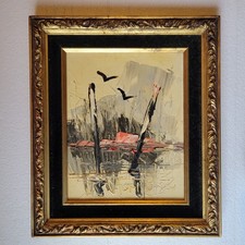 Original Morris Katz Signed Oil On Board Seascape Painting In Wooden Frame 1998 picture