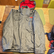 The North Face Men's HyVent Hooded Full Zip Jacket Pockets Gray/Red L picture