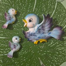 Vintage Ceramic 3 Bluebird Family Wall Plaques  picture
