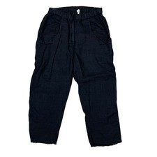 Jaga Black Linen Elastic Waist Relaxed Fit Cropped Pants 1 US 6 picture