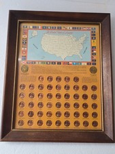 1976 BICENTENNIAL USA LINCOLN CENT STATE COUNTER STAMPED FRAMED 50 STATES picture