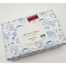 LONDON KAYE Parisian Pastry Blue and White QUEEN Sheet Set NEW picture